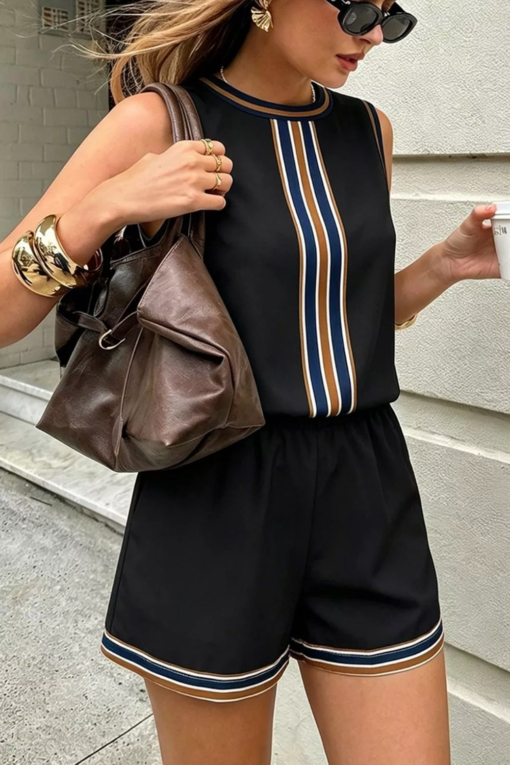 Striped Sleeveless Top and Shorts Set, image 8