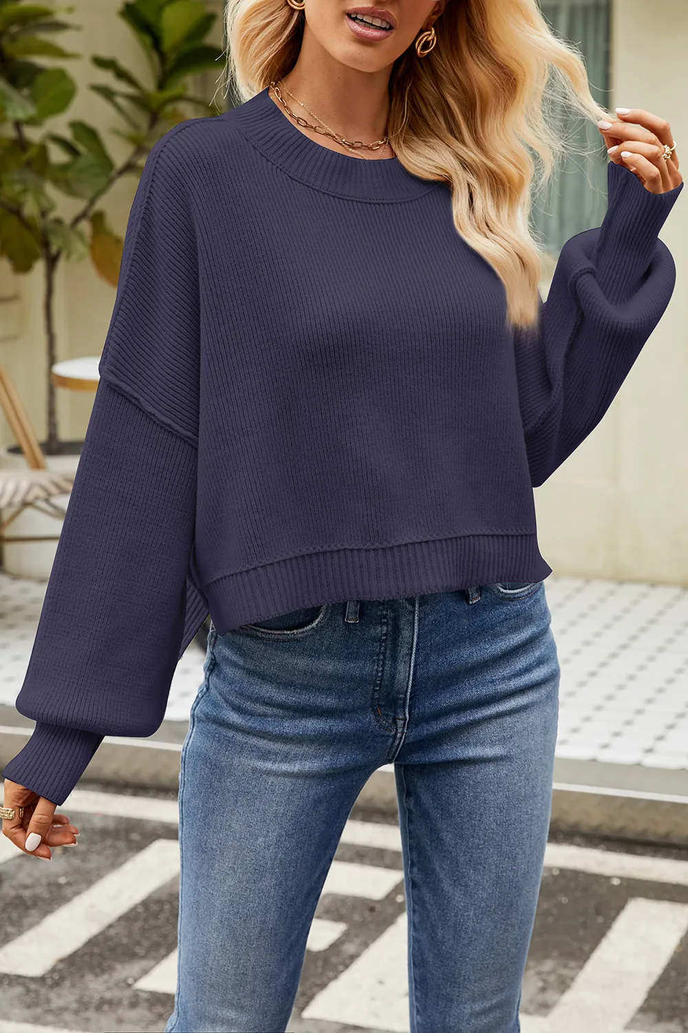 Round Neck Dropped Shoulder Sweater, image 7
