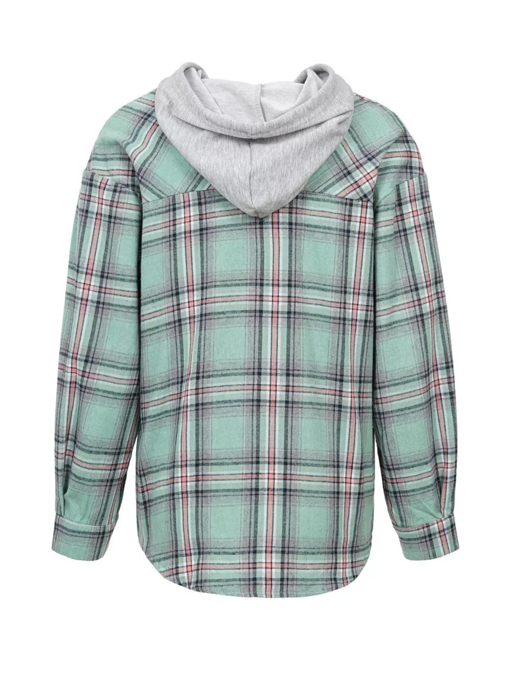 Plaid Button-Up Hooded Shirt with Chest Pocket, image 11