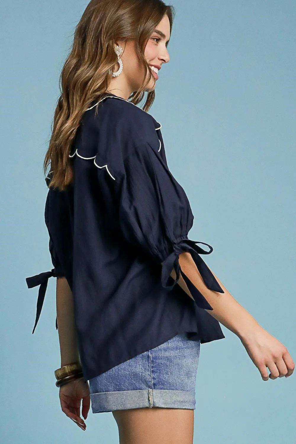 Full Size Embroidered Detail Button Down Shirt Plus Size, image 3