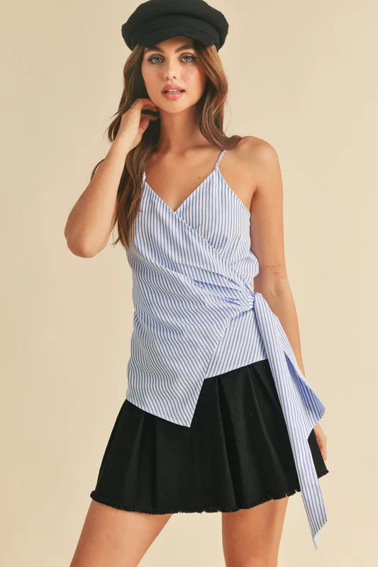 Side Knotted Surplice Striped Cami, image 2