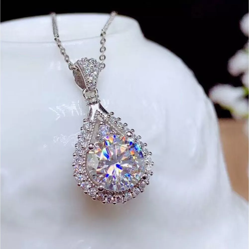 5 Carat 925 Sterling Silver Moissanite Teardrop Necklace, image 6