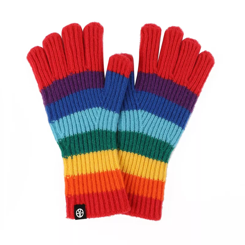 Rainbow Striped Knitted Gloves, image 2