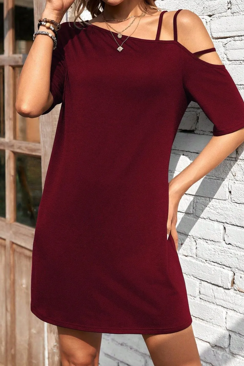 Asymmetrical Neck Half Sleeve Mini Dress, image 7