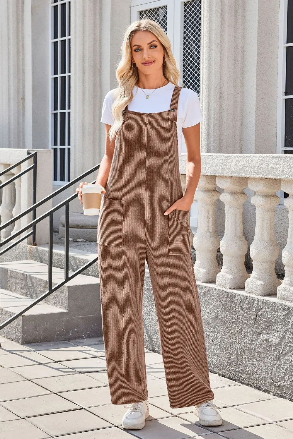 Square Neck Wide Strap Overalls with Pockets