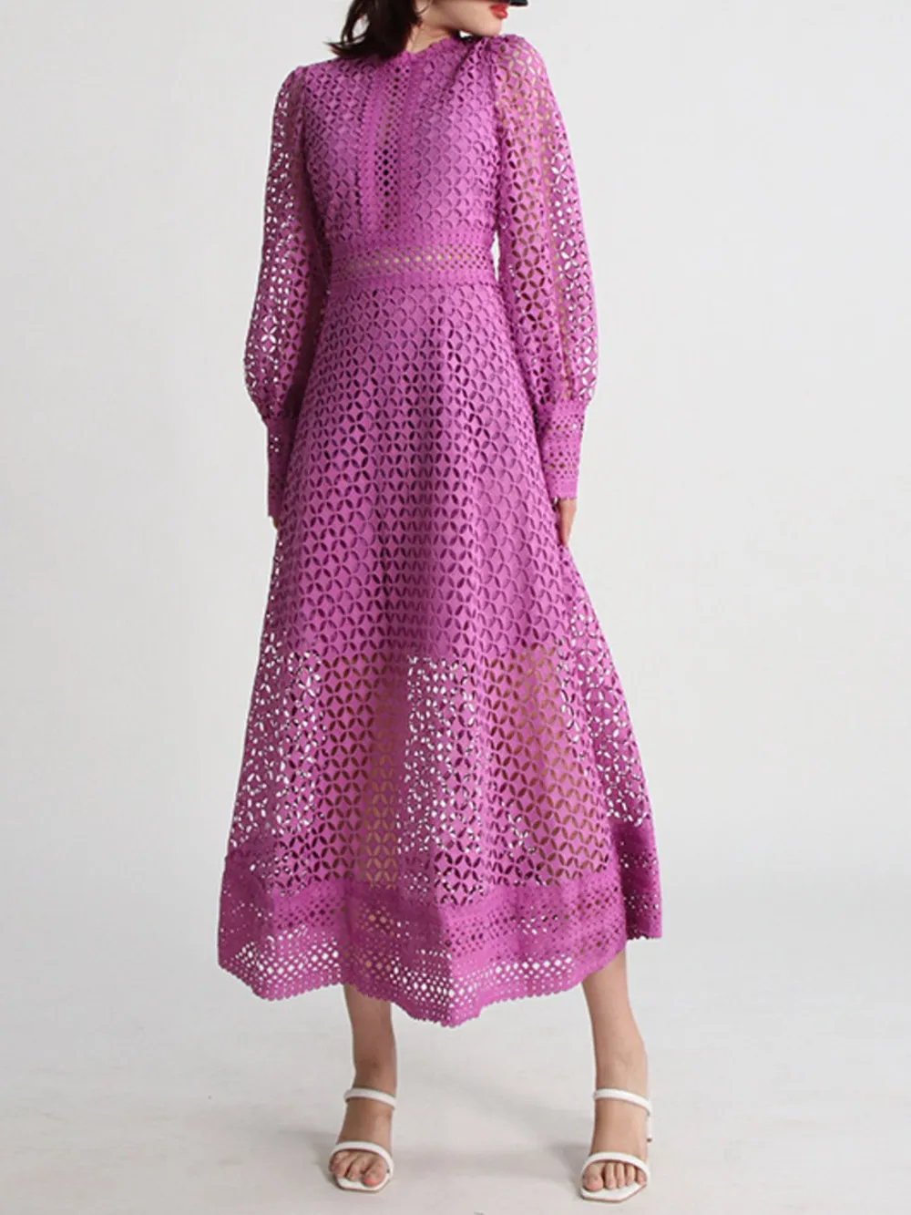 Lace Long Sleeve Midi Dress, image 3
