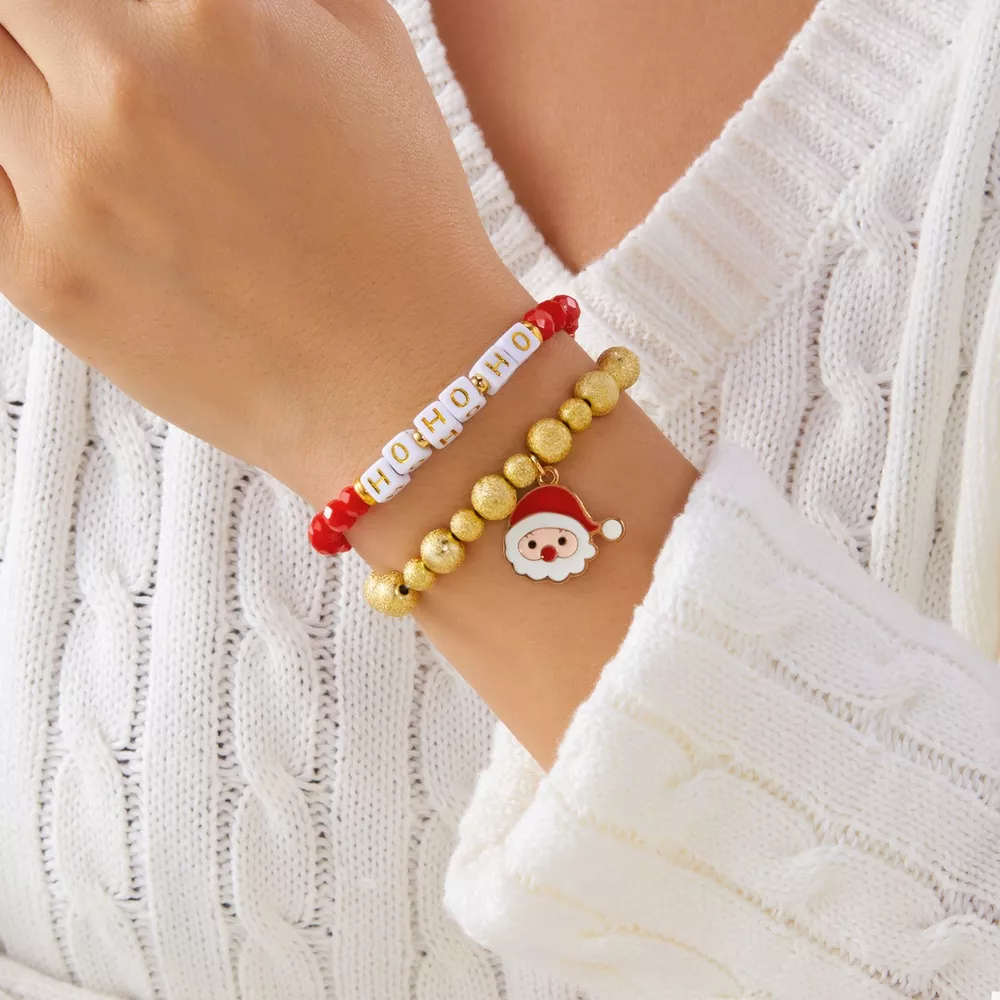 2 Piece Christmas Santa Beaded Bracelet, image 3