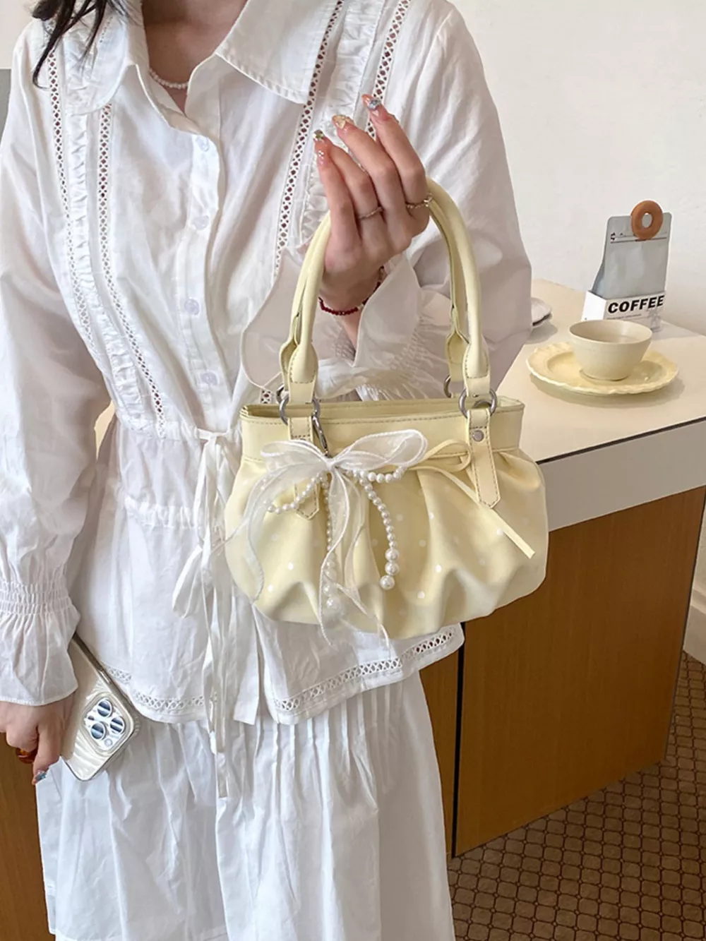 Ruched PU Leather Handbag, image 5
