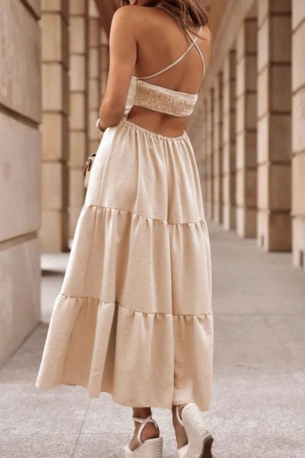 Tiered Crisscross Spaghetti Strap Dress, image 5