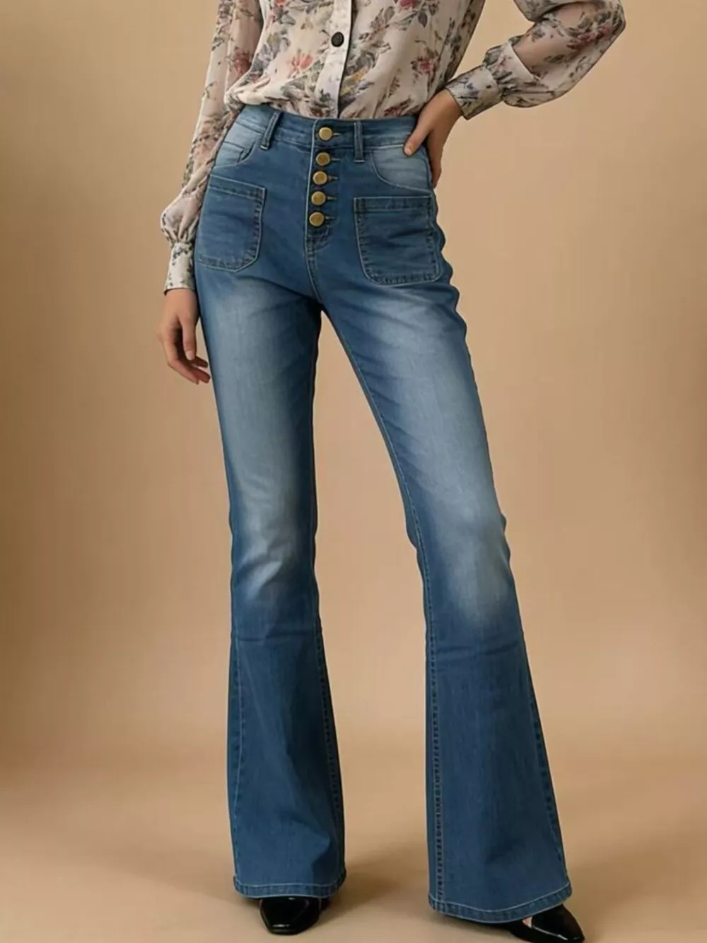 Full Size High-Waisted Button-Fly Flare Jeans Plus Size, image 5