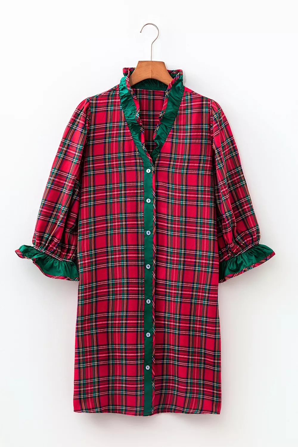 Plaid Ruffle Cuff Button Front Pocket Mini Dress, image 10