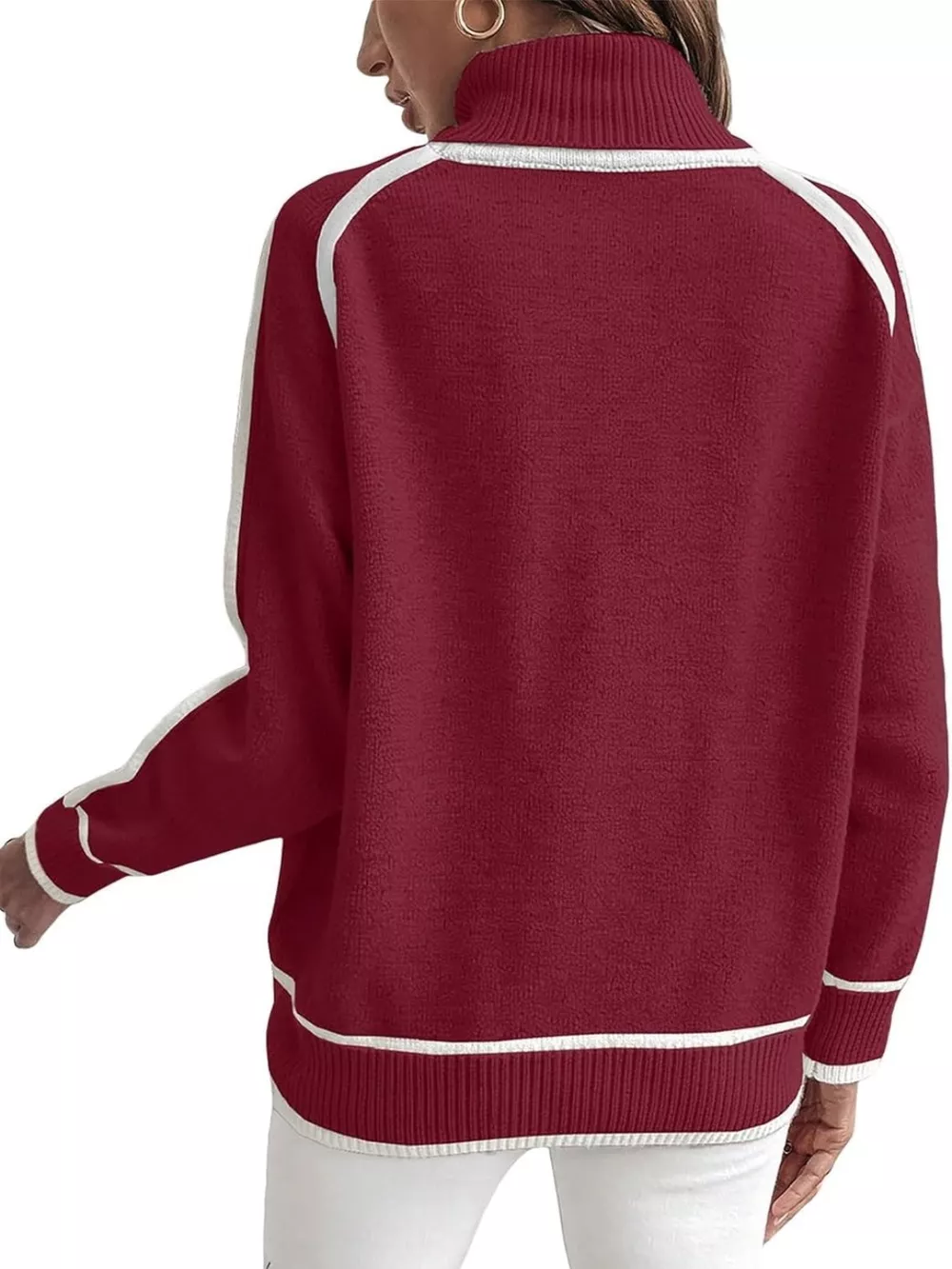 Full Size Turtleneck Contrast Trim Sweater Plus Size, image 22