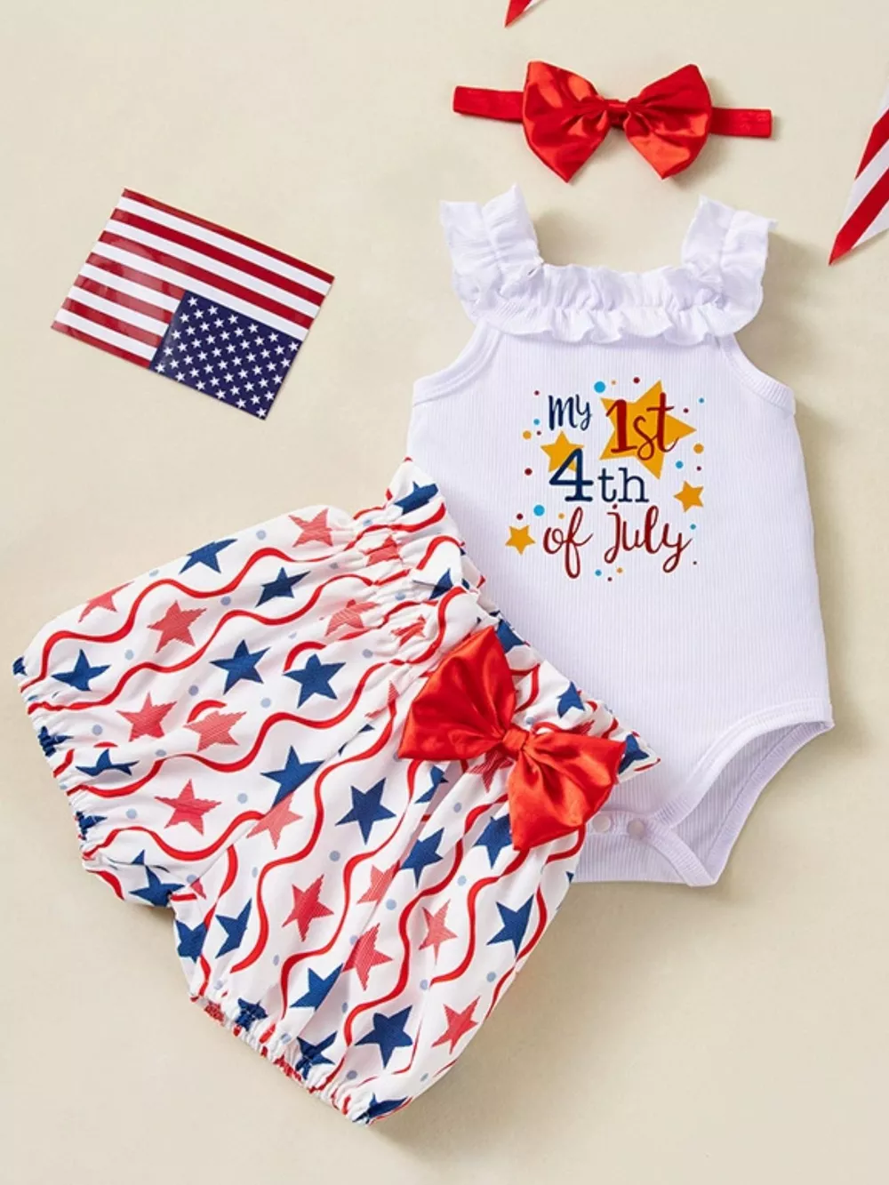 Children's Patriotic Star Print Outfit Set, image 8