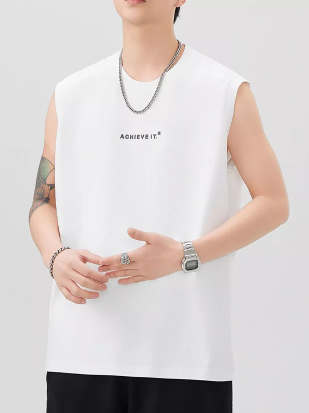 Men's Plus Size Letter Round Neck Tank, image 14
