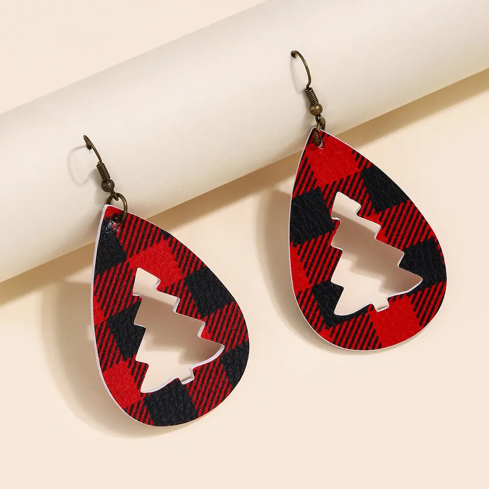 PU Leather Cutout Christmas Tree Earrings, image 2