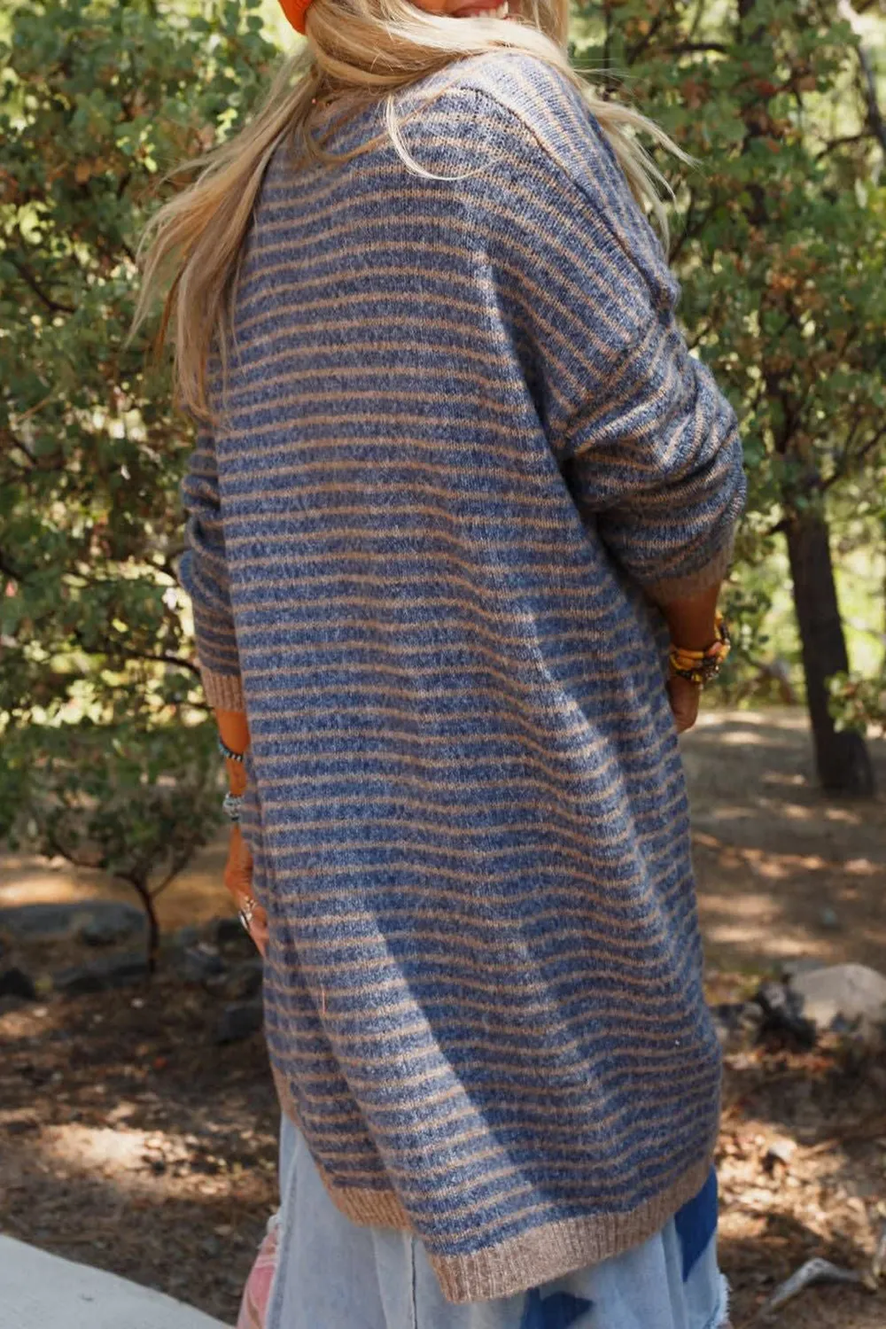 Open Front Long Sleeve Striped Cardigan, image 2