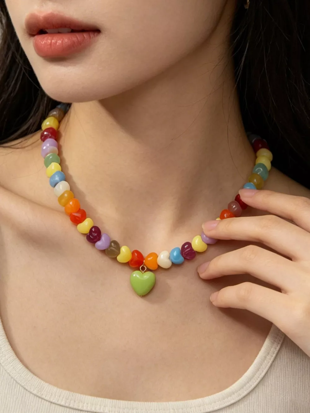 Colorful Heart Bead Necklace, image 2