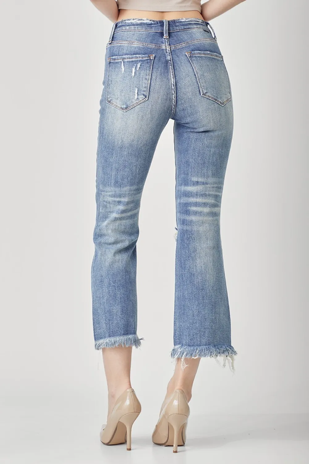 High Waist Distressed Cropped Bootcut Jeans, image 3