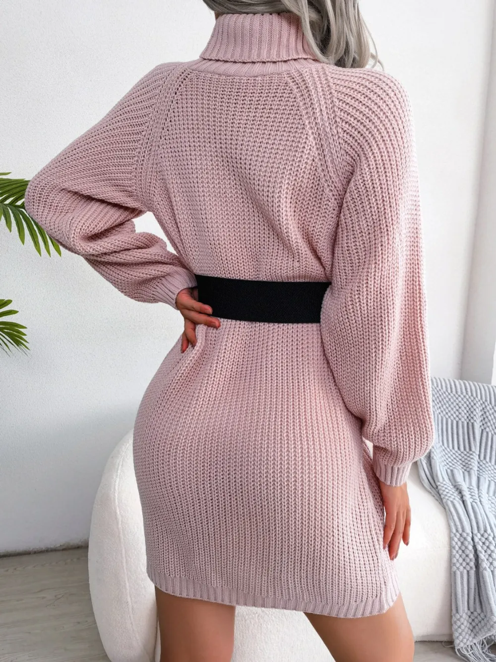 Decorative Button Turtleneck Sweater Dress, image 4