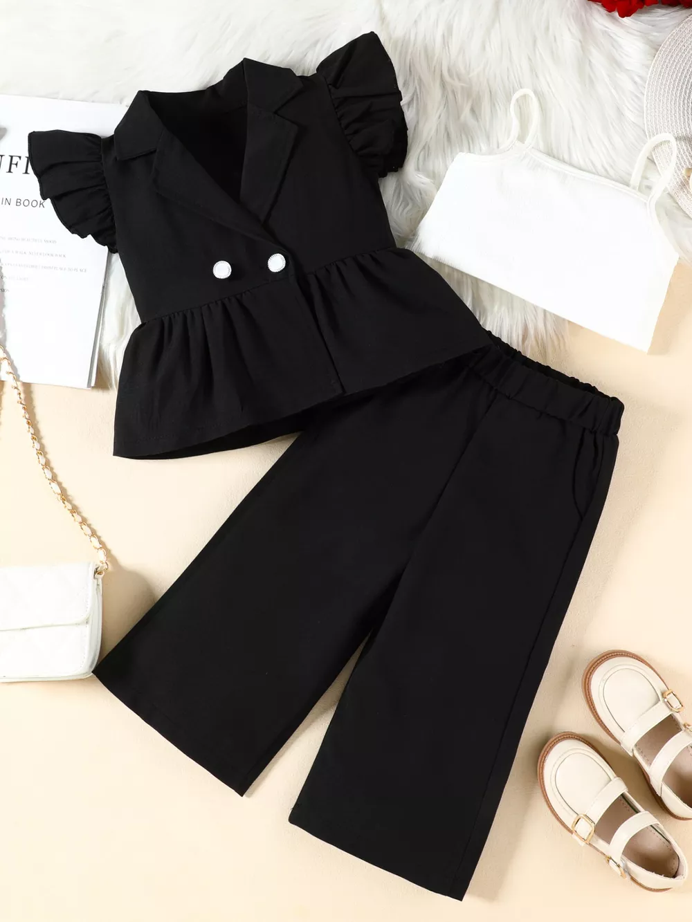 Children's Cami & Ruffle Sleeve Top & Wide Leg Pants Set