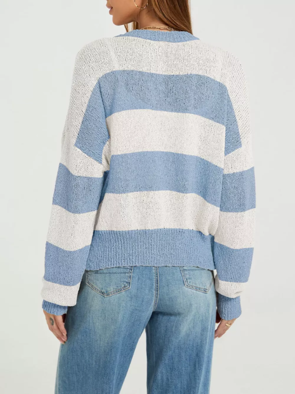 Casual Striped Button-Down Knit Cardigan, image 2