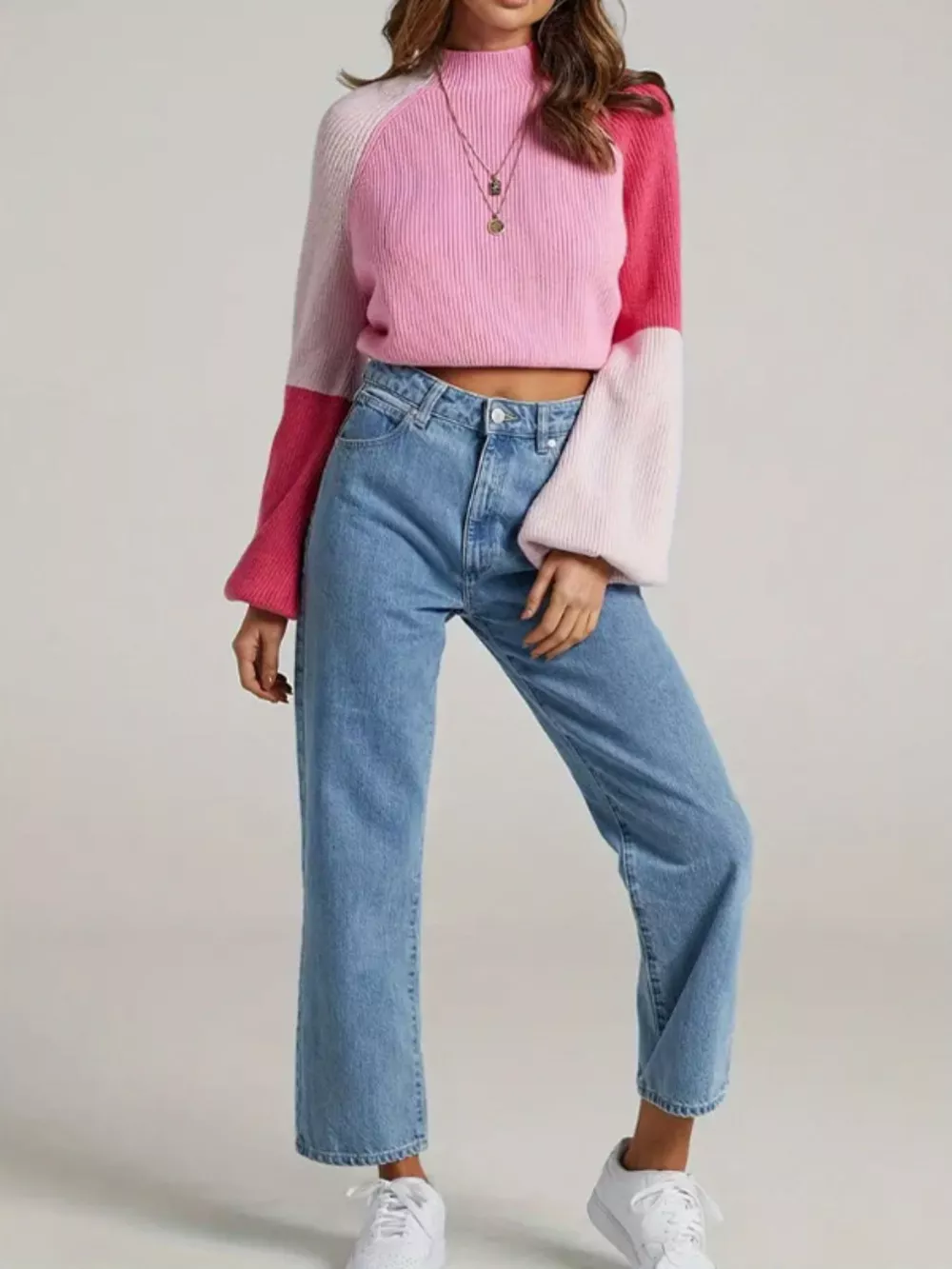 Color Block Mock Neck Sweater, image 5
