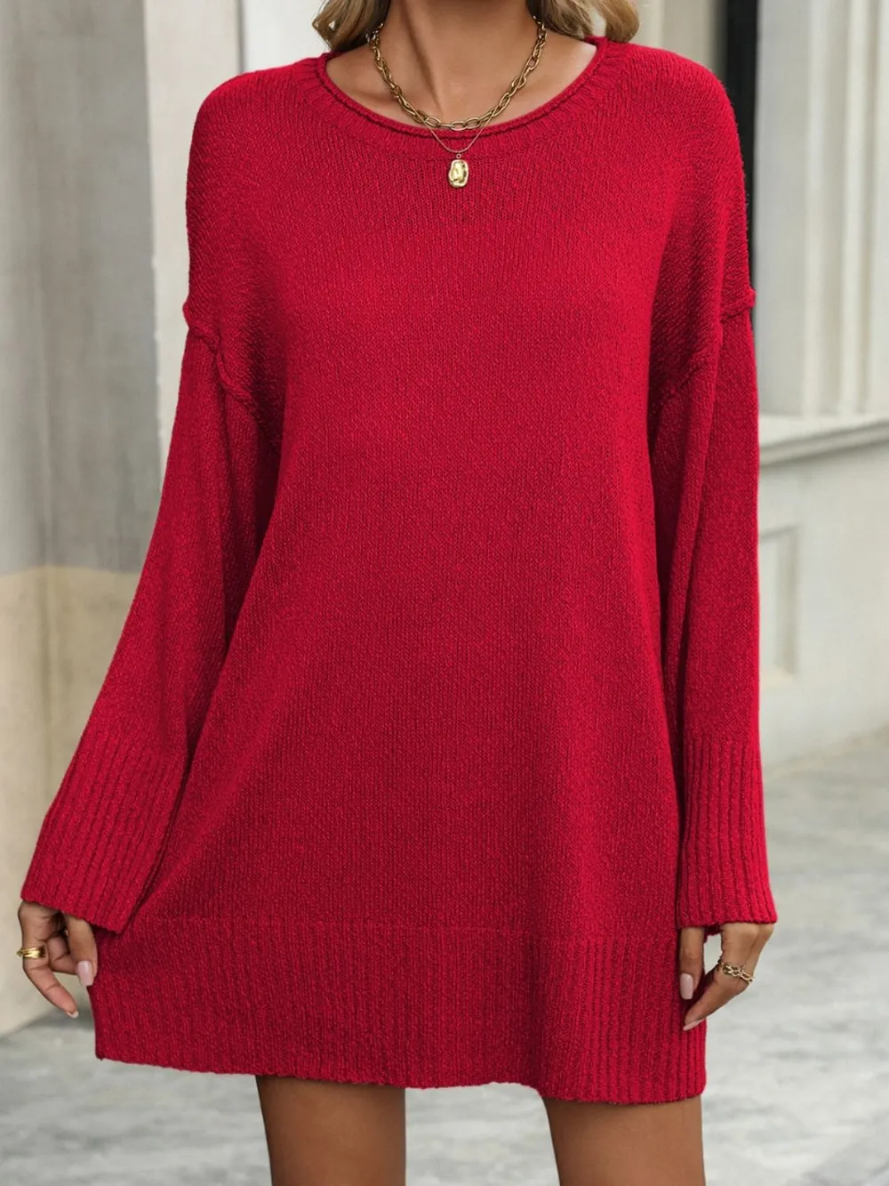 Round Neck Dropped Shoulder Sweater, image 6