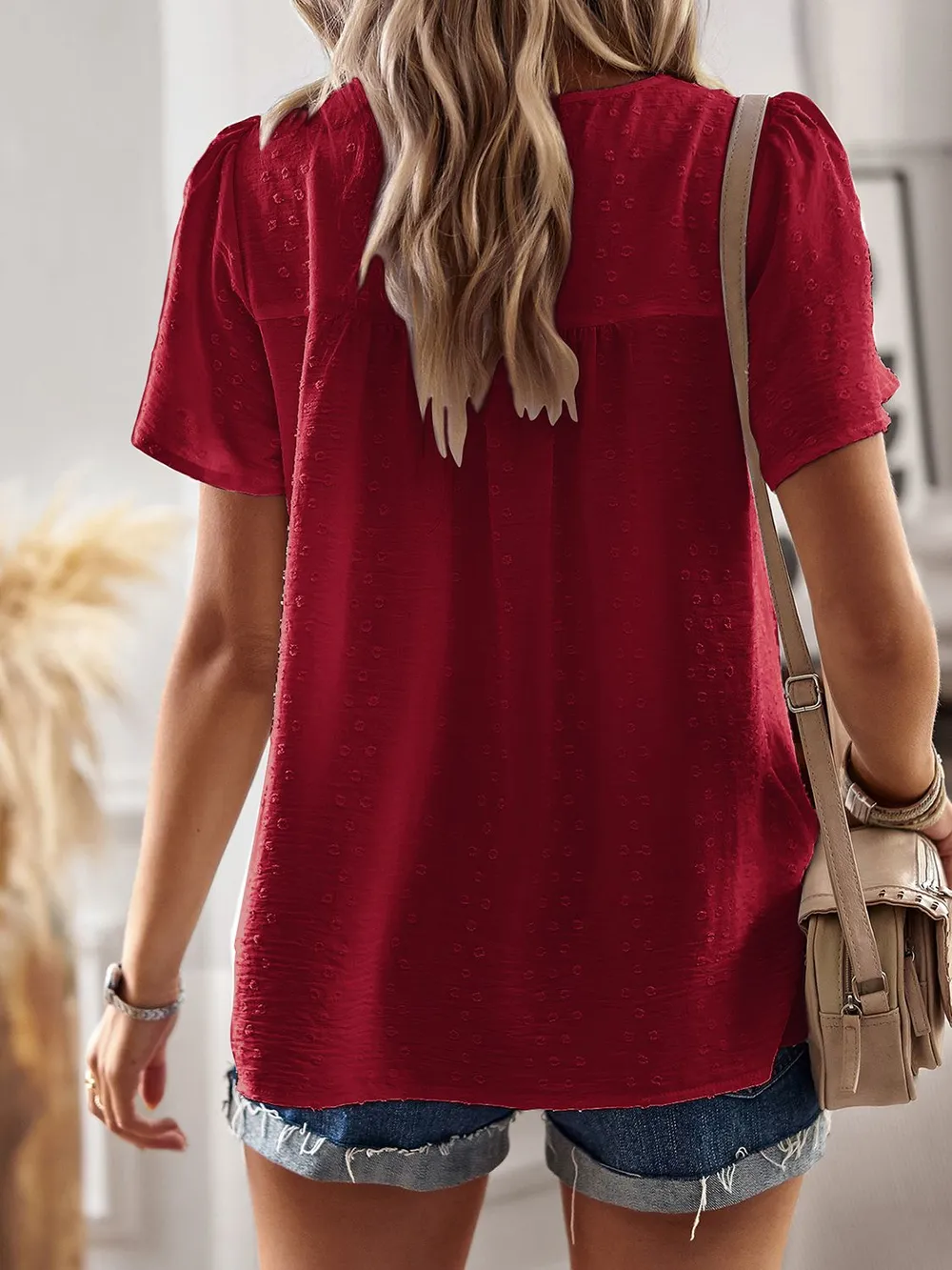 Lace Detail Round Neck Short Sleeve Blouse, image 16