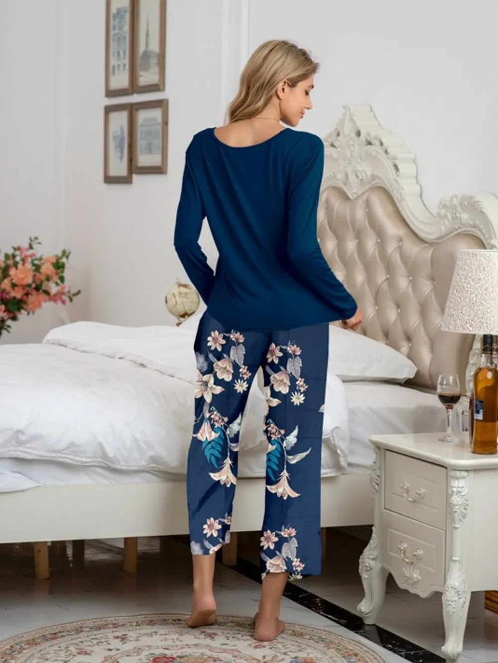 Round Neck Top and Printed Pants Lounge Set, image 24