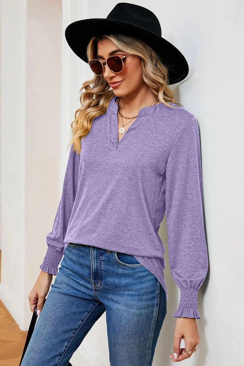 Notched Lantern Sleeve T-Shirt, image 32