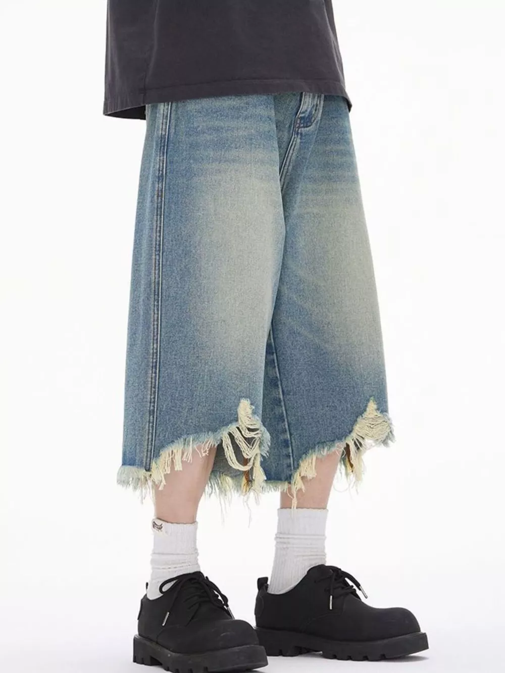 Men's Distressed Wide Leg Denim Shorts, image 3