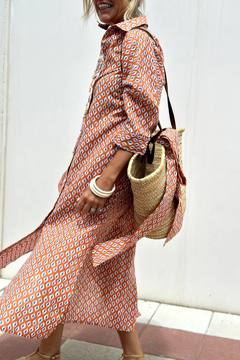 Tied Button Up Three-Quarter Sleeve Dress, image 4
