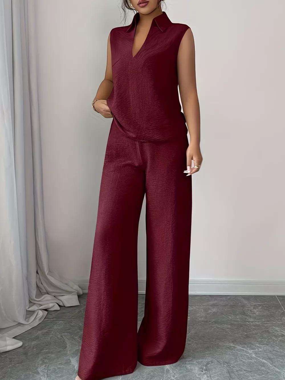 Sleeveless Top and Wide Leg Pants Set, image 9