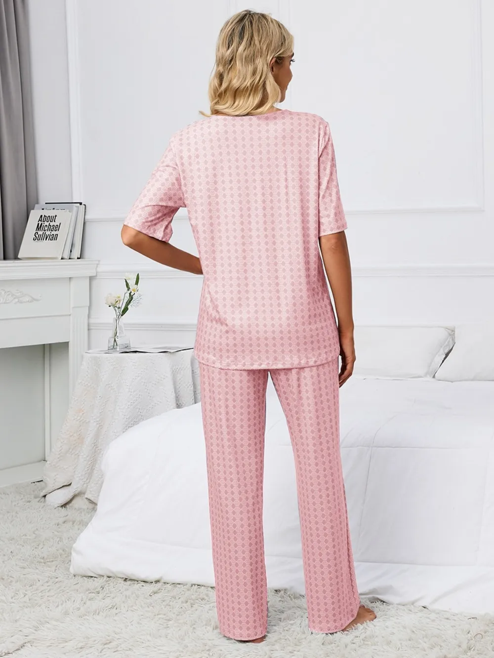 Printed V-Neck Top and Pants Lounge Set, image 7