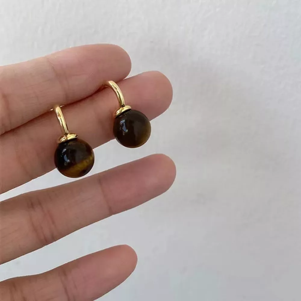 Tiger Eye Ball Drop Earrings, image 3