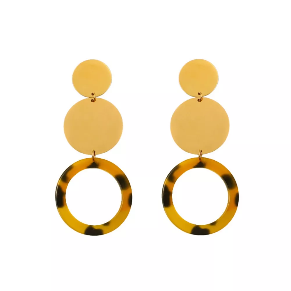 18K Gold-Plated Geometric Circle Dangle Earrings, image 4
