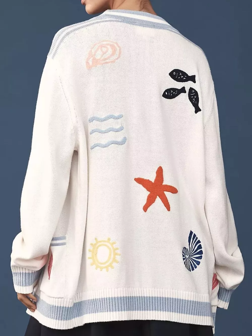 Seashell Embroidered Open Front Cardigan, image 3