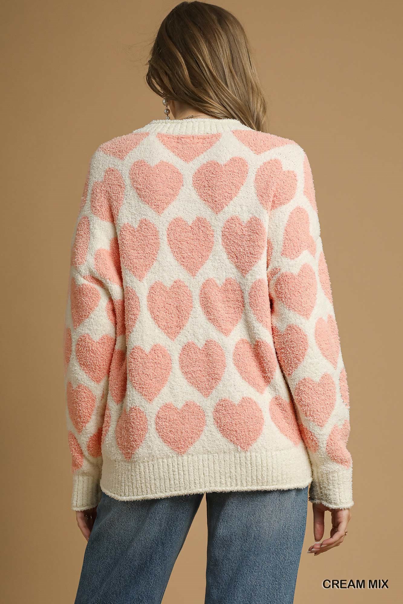 Mix Heart Pattern Pearl Accent Sweater, image 4