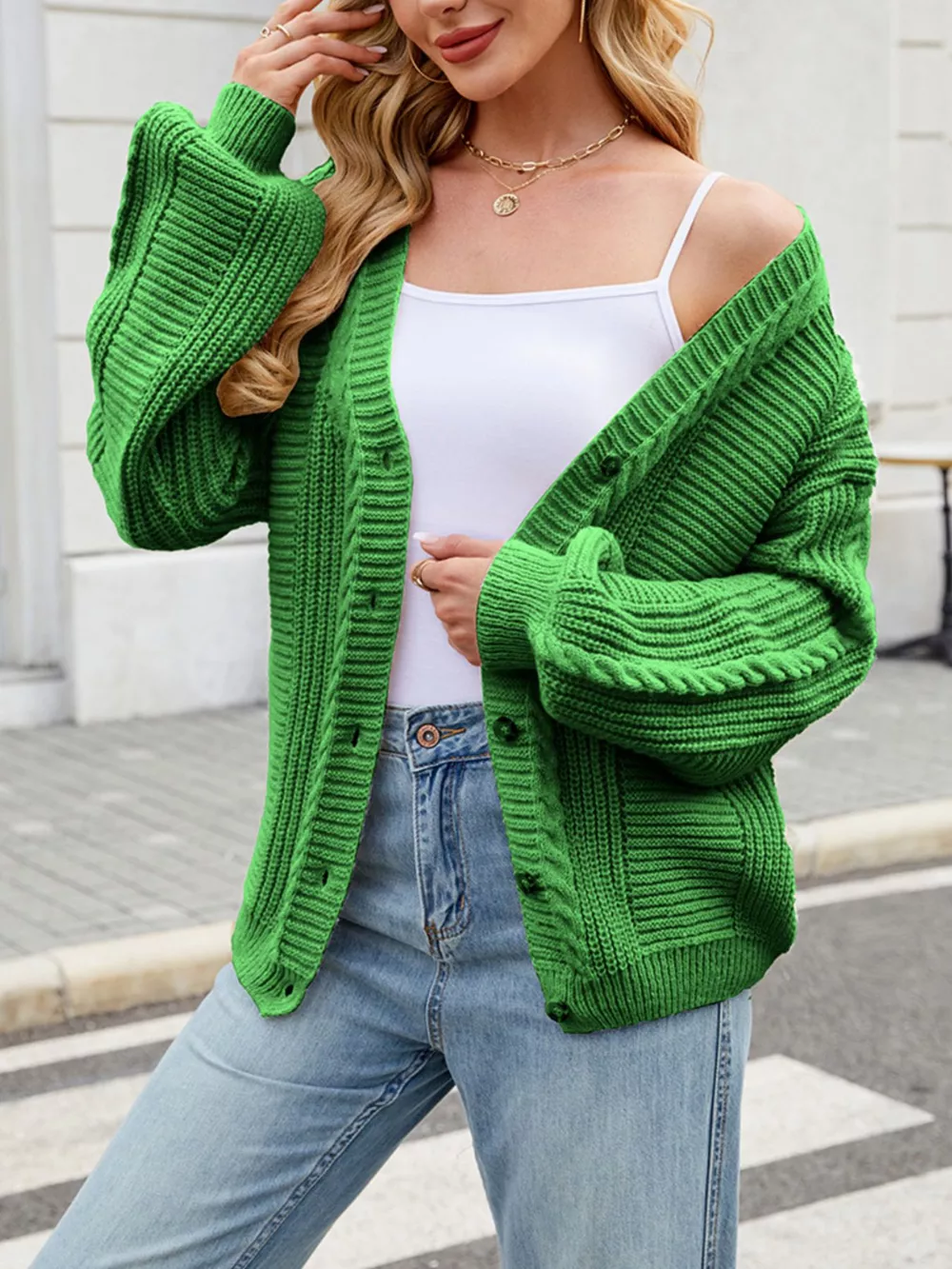 Cable Knit Button-Up Cardigan, image 18
