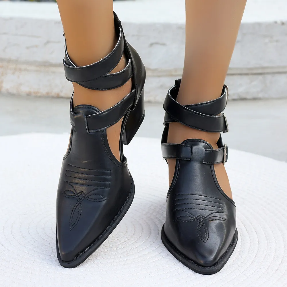 Point Toe Block Heels Sandals