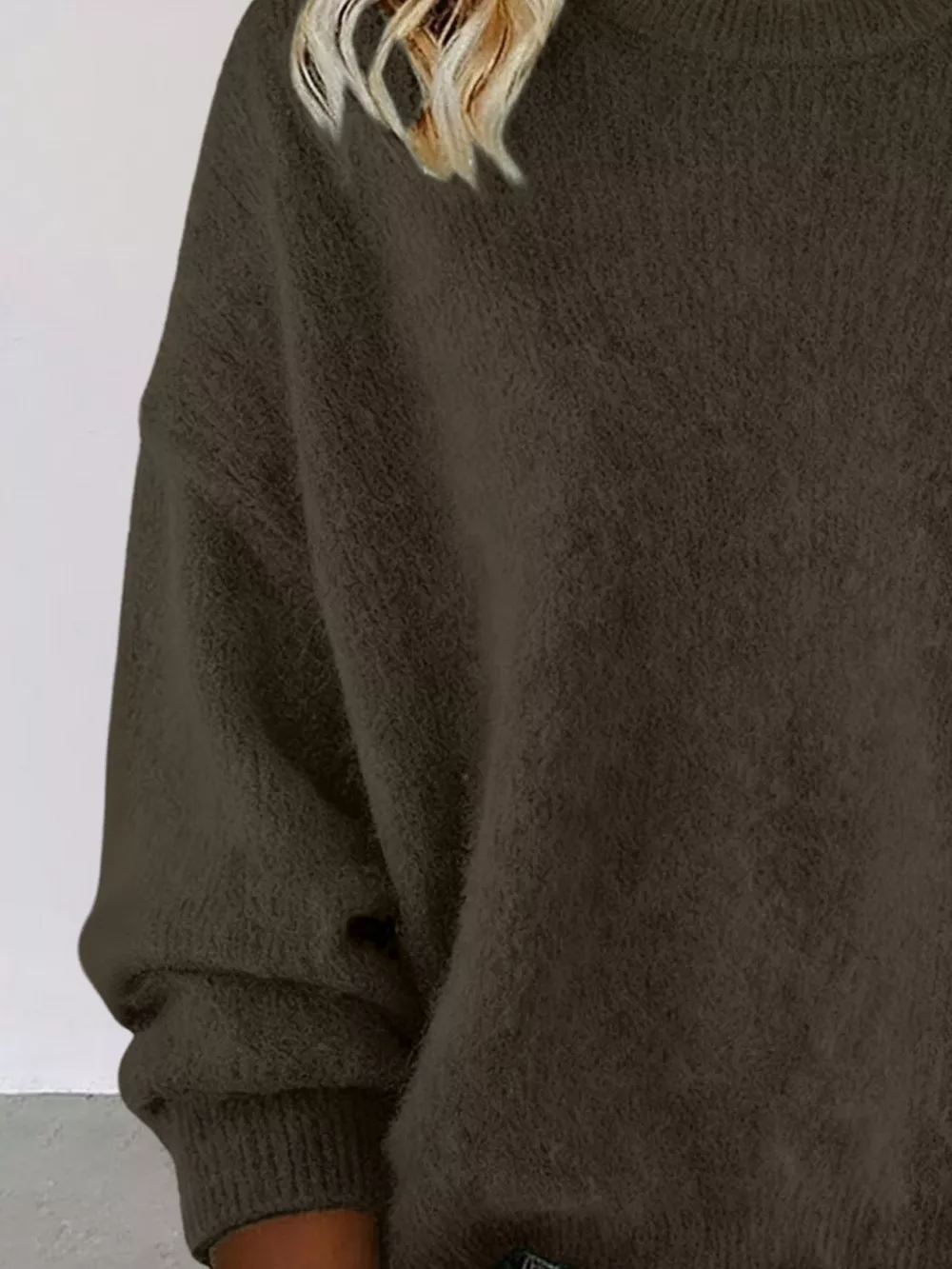 Full Size Round Neck Dropped Shoulder Sweater Plus Size, image 12