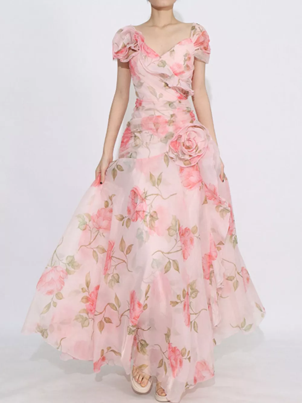Floral Ruffled Short Sleeve Maxi Dress, image 7