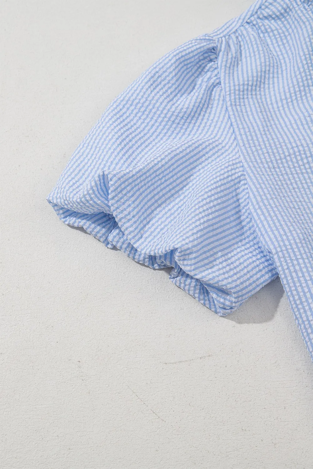 Striped Ruffle Short Bubble Sleeve Shirt, image 4