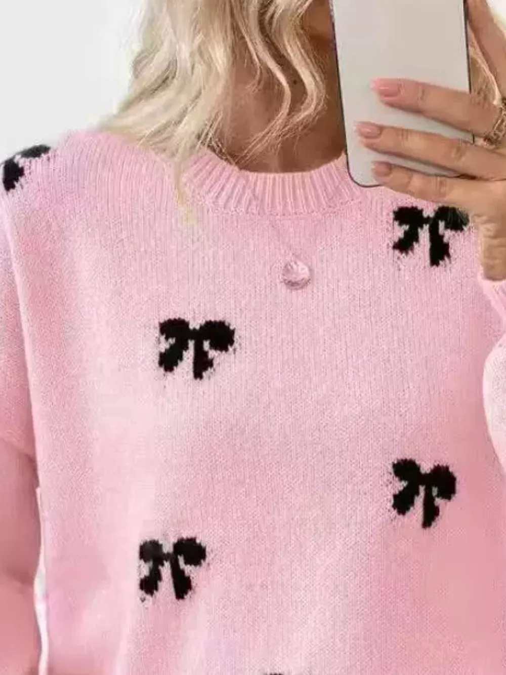 Bow Round Neck Dropped Shoulder Sweater, image 8