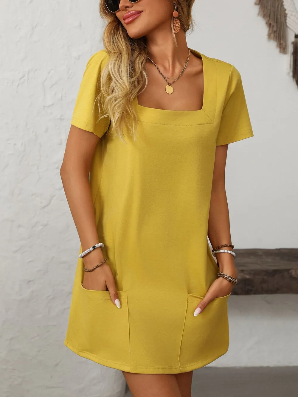 Square Neck Short Sleeve Mini Dress, image 4