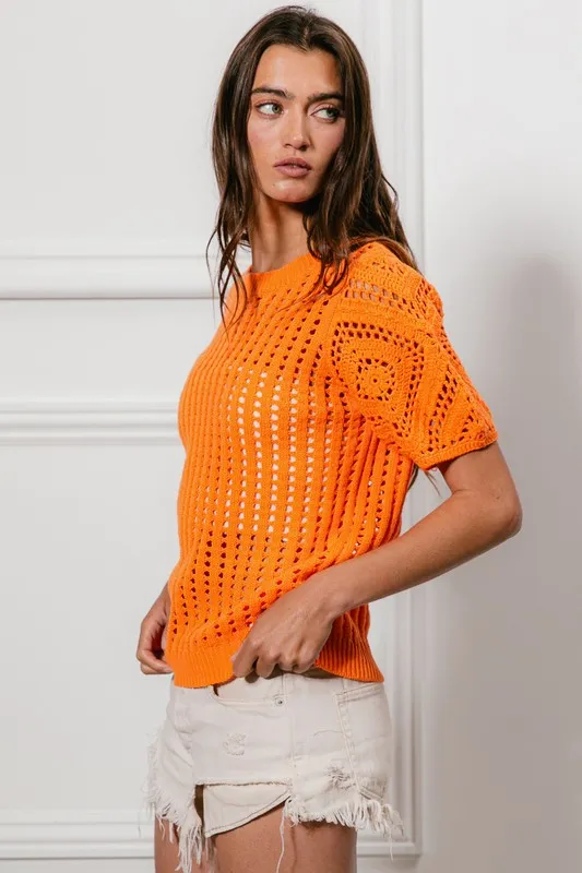 Crochet Knit Cover Up With Puff Sleeves, image 2