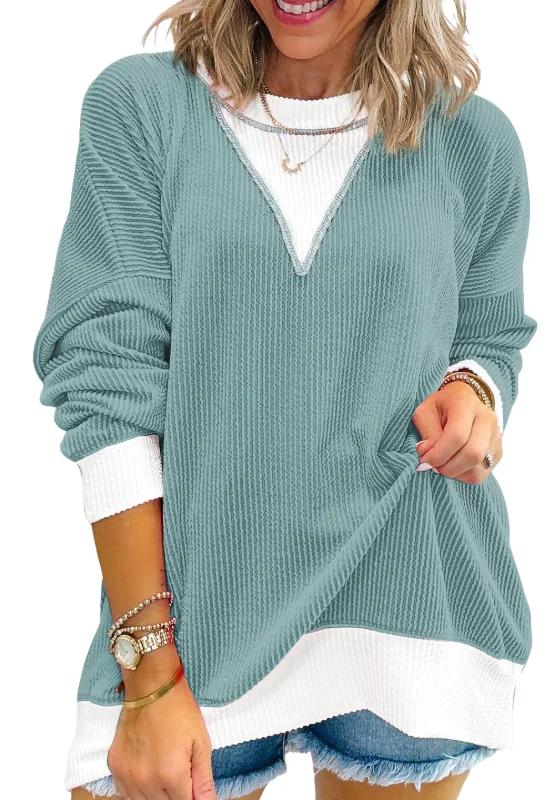 Contrast Round Neck Long Sleeve Sweatshirt, image 2