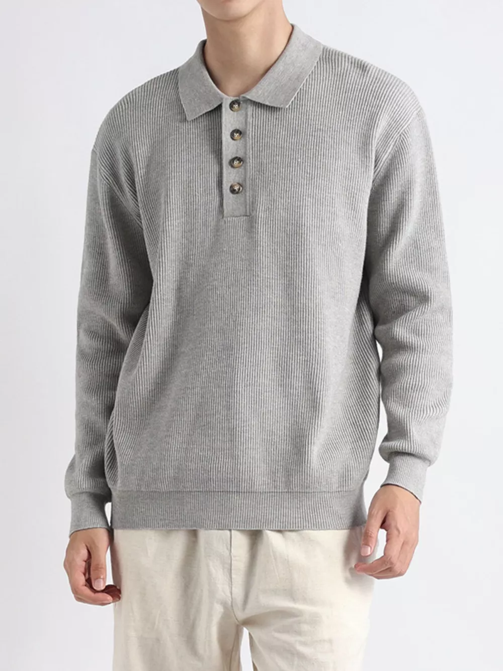 Men's Plus Size Ribbed Knit Polo Collar Sweater