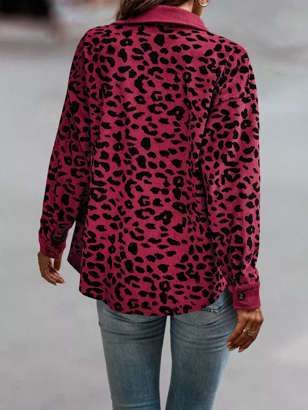 Full Size Leopard Print Button-Down Jacket Plus Size, image 7