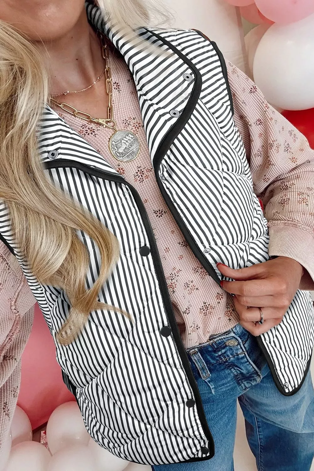 Striped Quilted Vest Coat, image 5